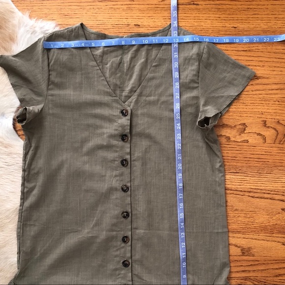 V Neck Button Down Ruffle Hem Shift Dress - Picture 2 of 7